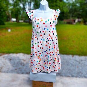 Polka Dot Ruffle Sleeve Shein Curve Dress 1XL White Multicolor Tie Back Flowy De